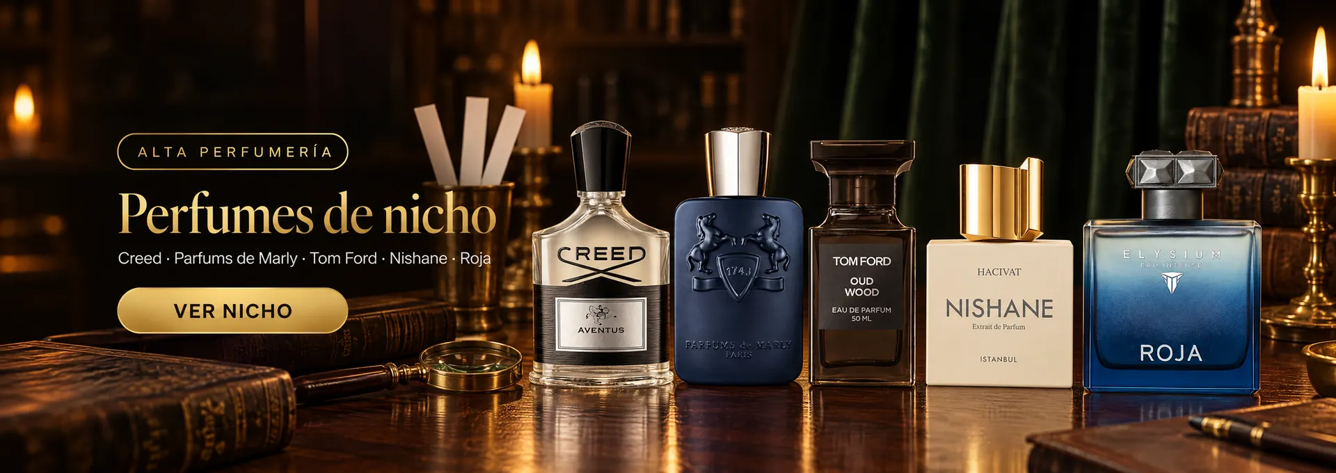 Perfumes de nicho: Creed Aventus, Layton, Oud Wood, Nishane Hacivat y Roja Elysium. Ver nicho